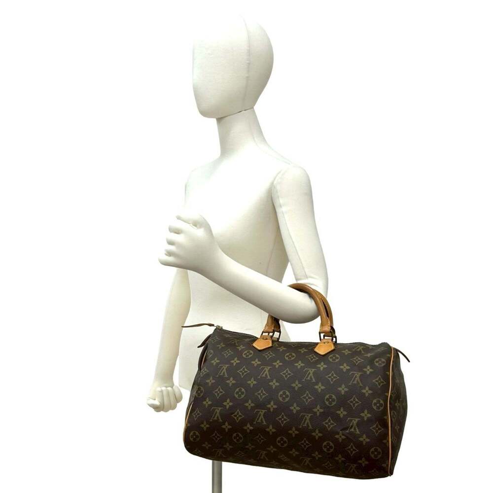 LOUIS VUITTON Authentic Brown Monogram Leather Speedy 35 Boston Bag